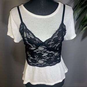 Fashion Nova Two-In-On Lace Bralette T-shirt